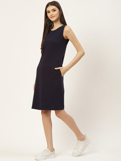 Pure Cotton Solid A-Line Sleeveless Dress