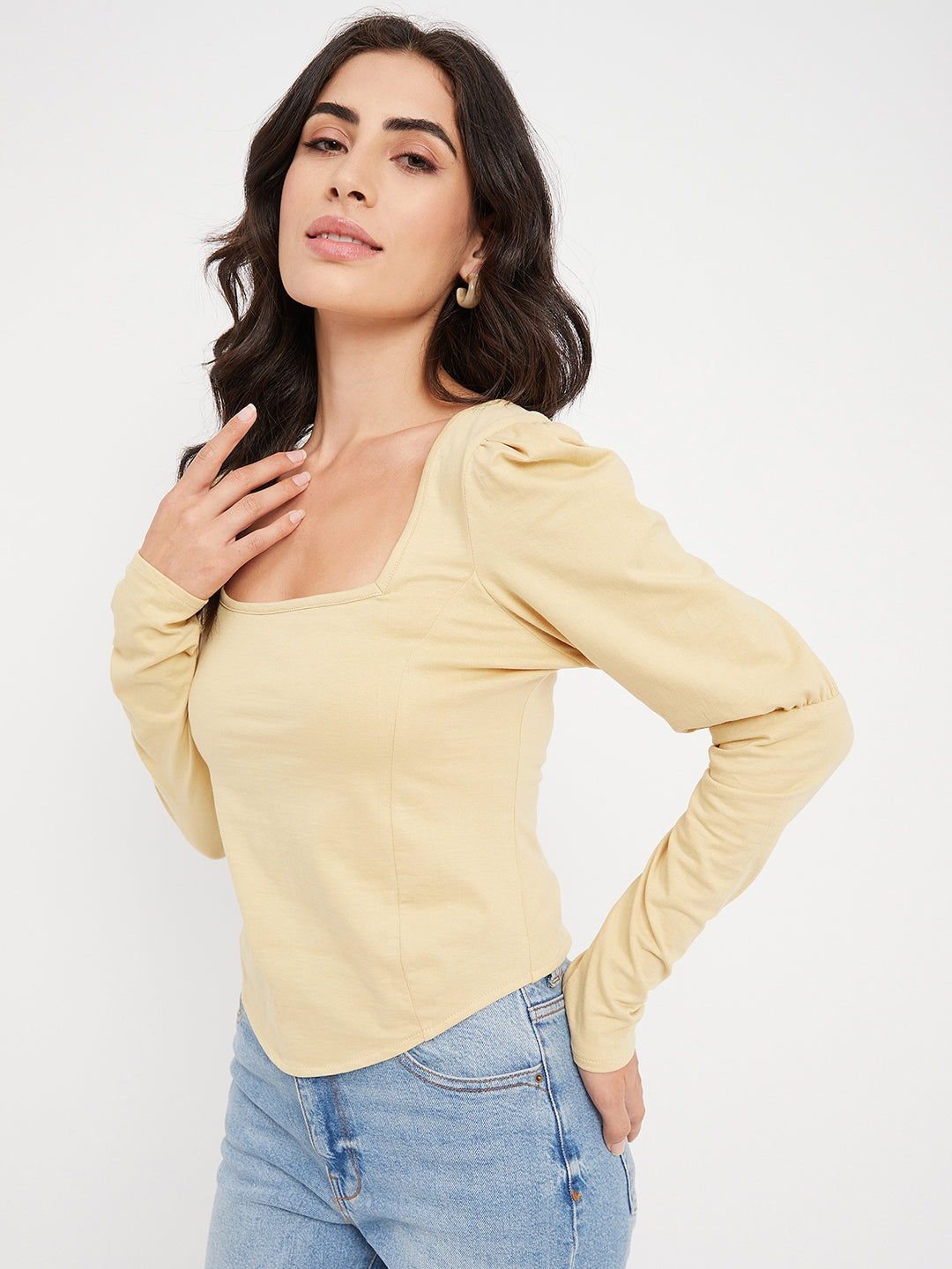 Square Neck Puff Sleeve Casual Top