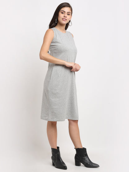Pure Cotton Solid A-Line Sleeveless Dress