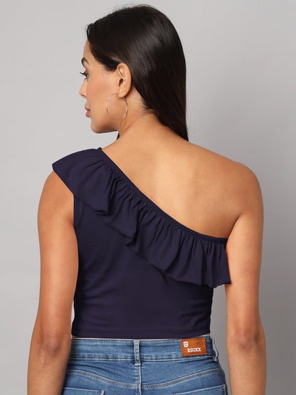 One Shoulder Ruffled Pure Cotton Crop Top