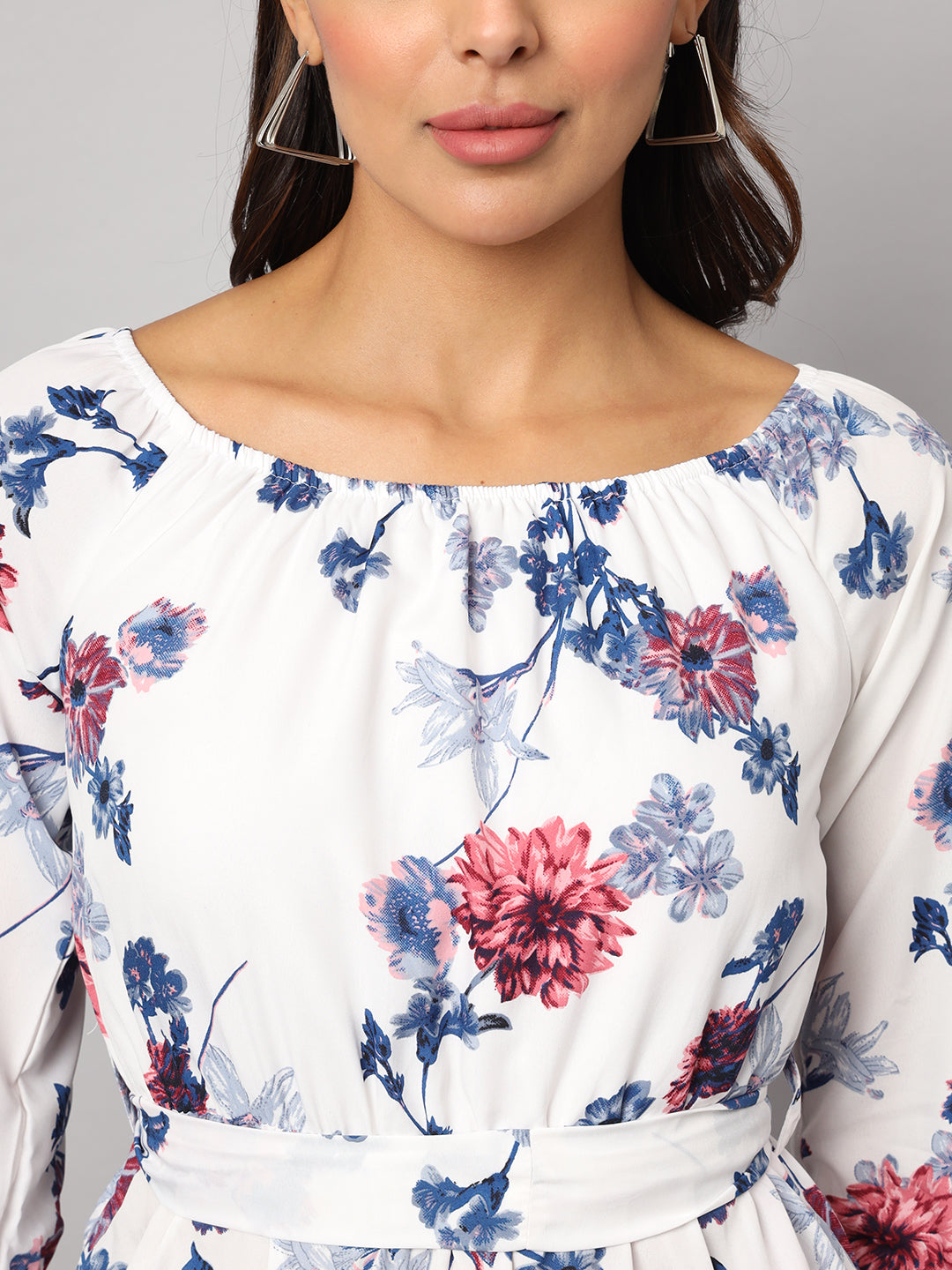 Floral Print Slit Sleeve Fit & Flare Midi Dress